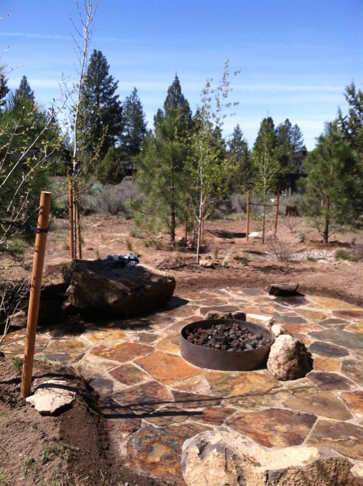 flagstone fire pit landscaping installation