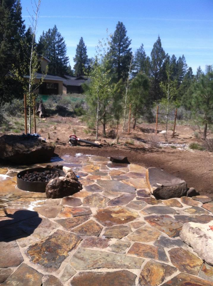flagstone fire pit landscaping installation